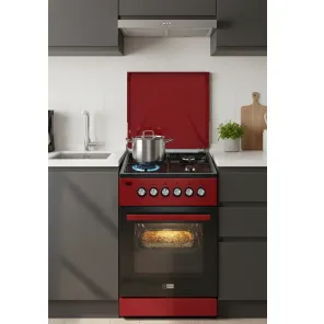 Gazinière 4 feux gaz + four électrique 50×50 cm Neolux rouge