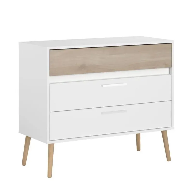 Commode Aalborg 3 tiroirs Blanc/Chêne 90,8×77,5 cm