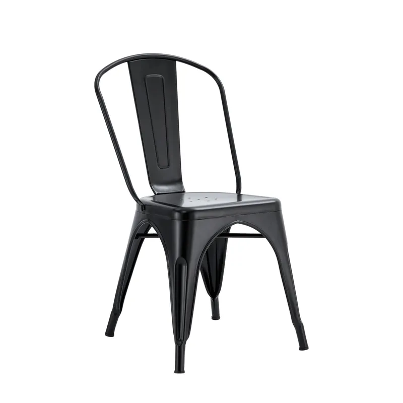 Chaise en métal noir – design industriel, usage intérieur et extérieur