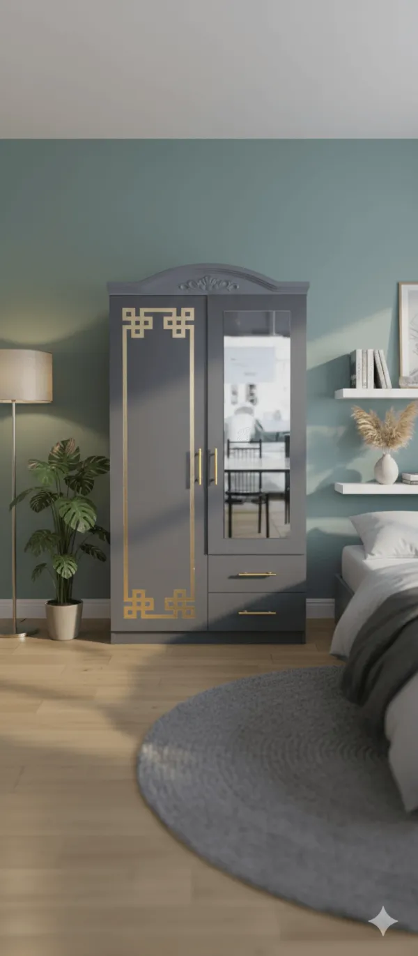 Armoire 2 portes gris doré 80×50×210 cm