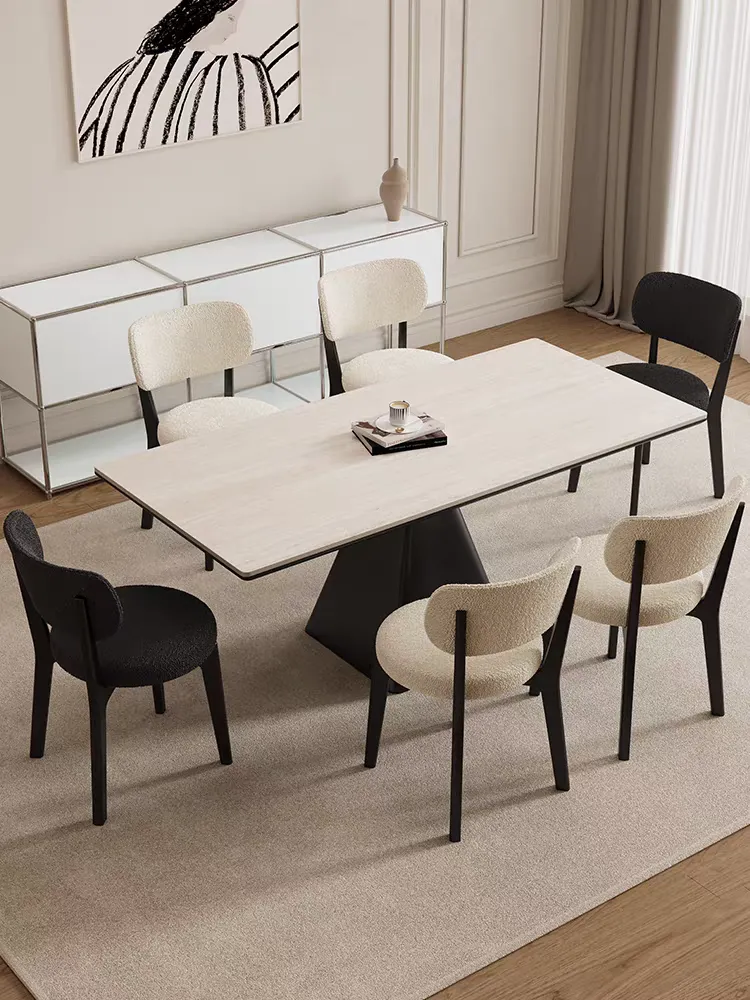 Table à manger rectangulaire plateau blanc pieds noirs – 180×90×75 cm