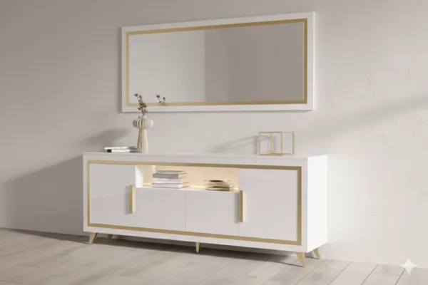 Enfilade Gold dorée avec miroir 207×45×85 cm