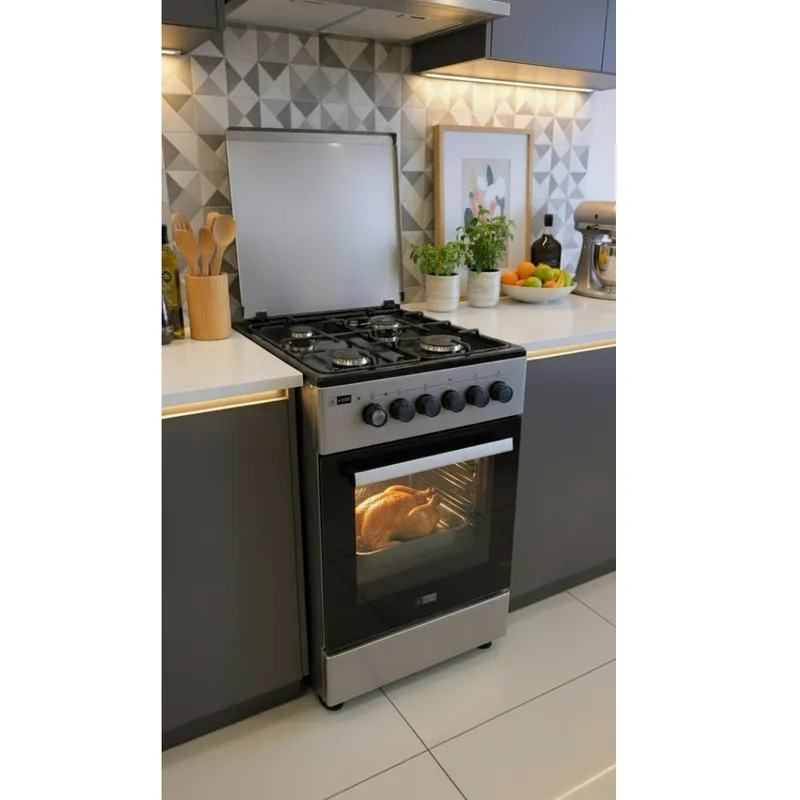Cuisinière Neolux 4 feux gaz + four électrique 50×50 cm – Gris