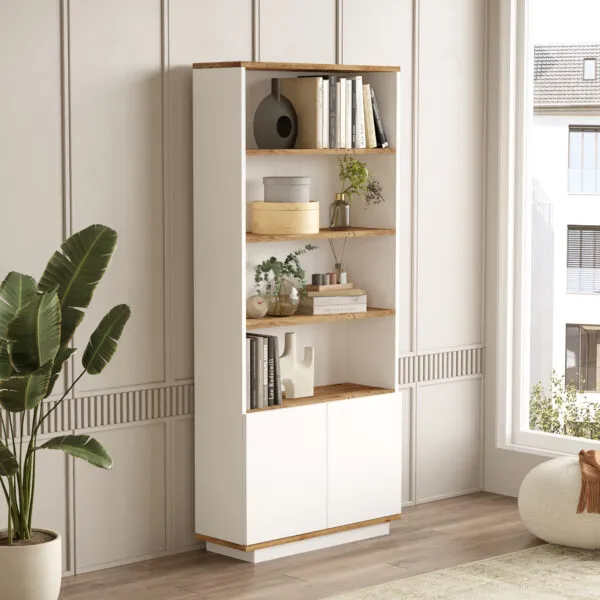 Bibliothèque chêne blanc design épuré 75×27×168 cm