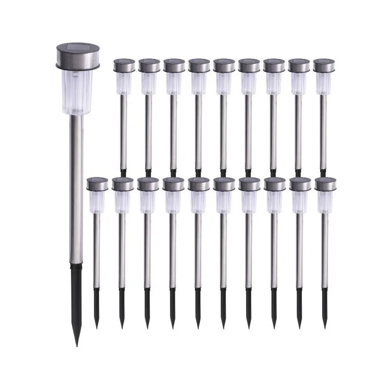 Bornes solaires de jardin en inox blanc – lot de 20