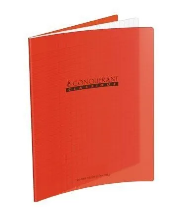 Cahier agrafé Conquérant 17×22 cm 32 pages Seyès 90g couverture polypro rouge