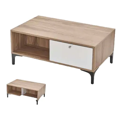 Table basse avec rangement bois/blanc HALLSTADT 100 × 60 cm