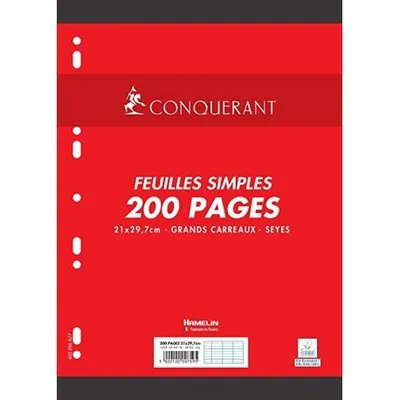 Feuilles perforées A4 200 pages 90 g grands carreaux Seyès Conquérant 7