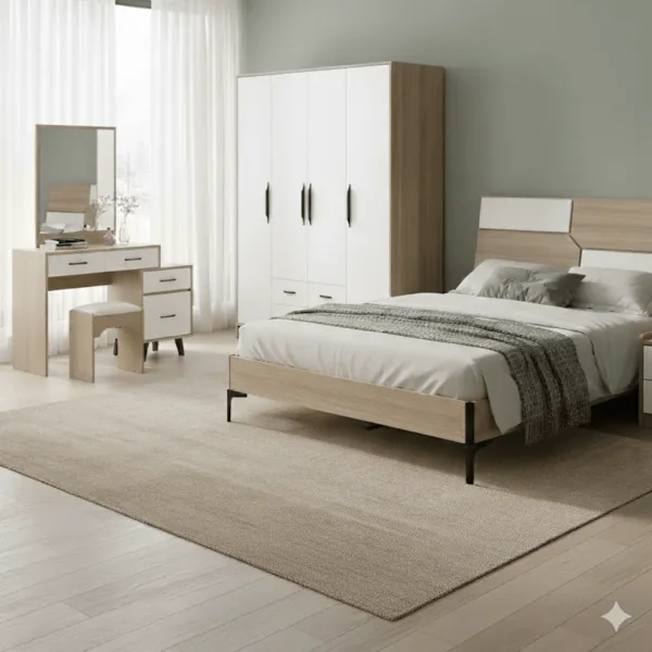 Chambre à coucher complète lit 140×190, armoire 4 portes