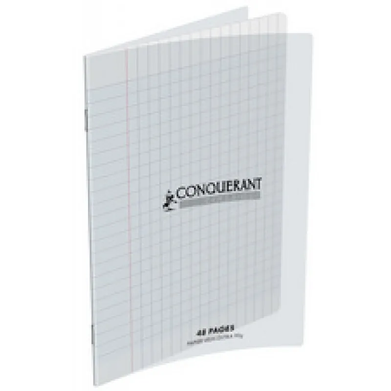 Cahier Conquérant 24×32 cm, 140 pages Seyès 90g, couverture polypro transparente