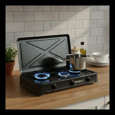 Réchaud à gaz 3 FG EVOLU Noir – Couvercle JK-003SC-CE-BLACK