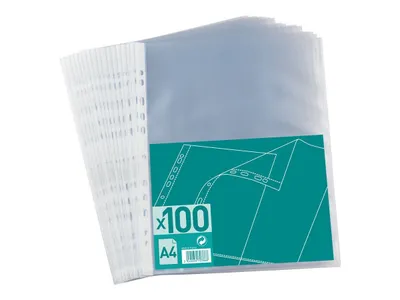 Lot de 100 pochettes perforées A4 PP 40µ grainées transparentes