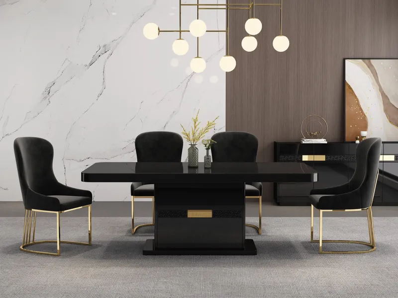 Table à manger rectangle noir et doré – 200×100×75 cm