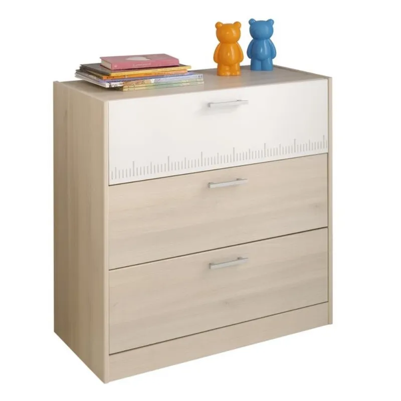 Commode Charly 3 tiroirs Acacia/Blanc 78×82×40 cm