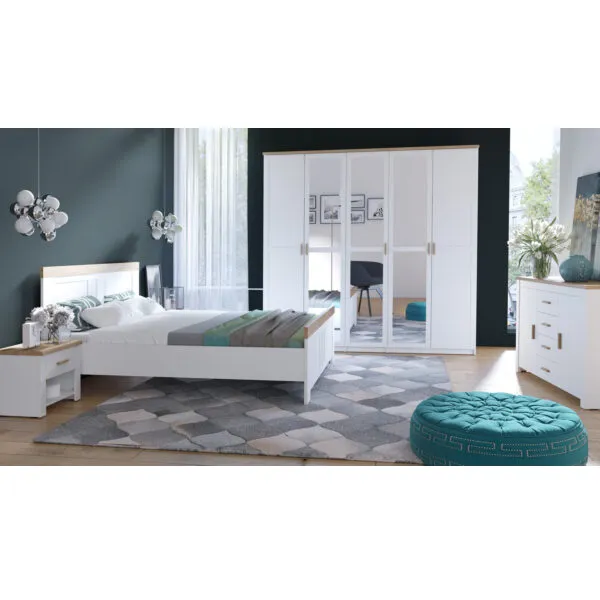 Chambre à coucher Nicea 160×200, blanc et chêne