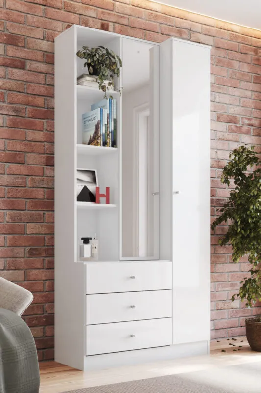 Armoire 1 porte avec miroir – Blanc – 80×46×180 cm – ARM-D332-10