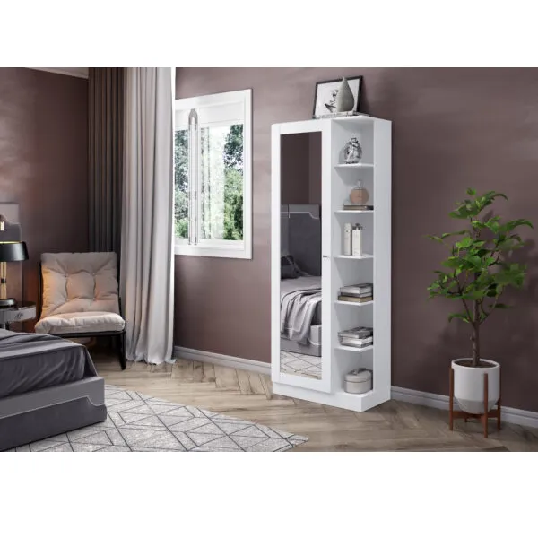 Armoire de rangement avec Miroir 1 porte 690 x 1790 x 335 cm Blanc D182-05