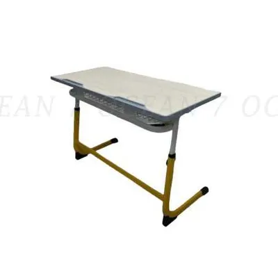 Table scolaire double ajustable T4 à T6, métal et bois jaune
