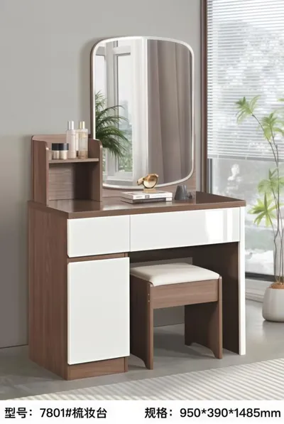 Coiffeuse avec chaise 95×39×148 cm, miroir et rangements MDF – 7801-COIF