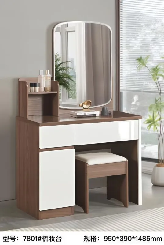 Coiffeuse avec chaise 95×39×148 cm, miroir et rangements MDF – 7801-COIF