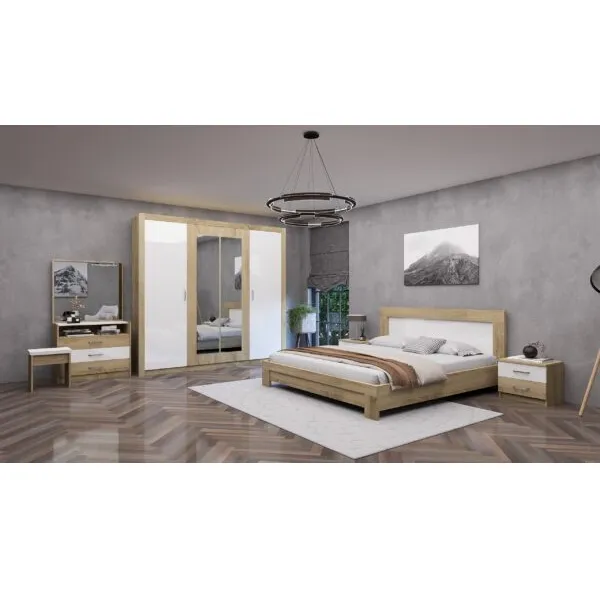Chambre à coucher Julieta : lit 160×200, 2 chevets, coiffeuse et armoire