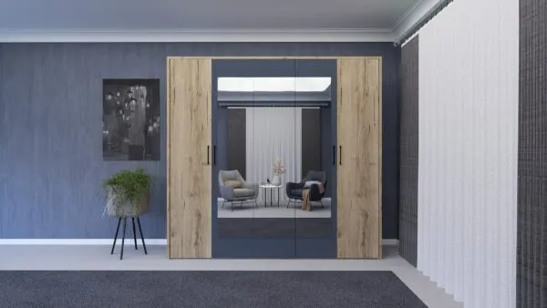Armoire Lux 5 portes dont 3 à miroir 220×210×52 cm