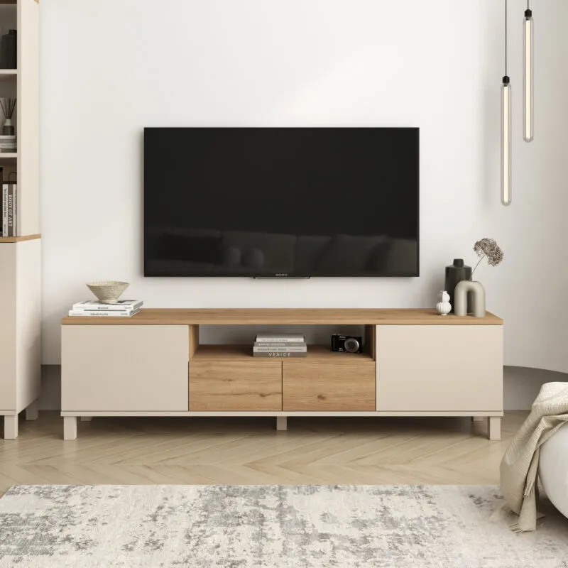 Table TV basse 180×49×42 cm – plateau allongé, finition sobre – MD1-CS-TV