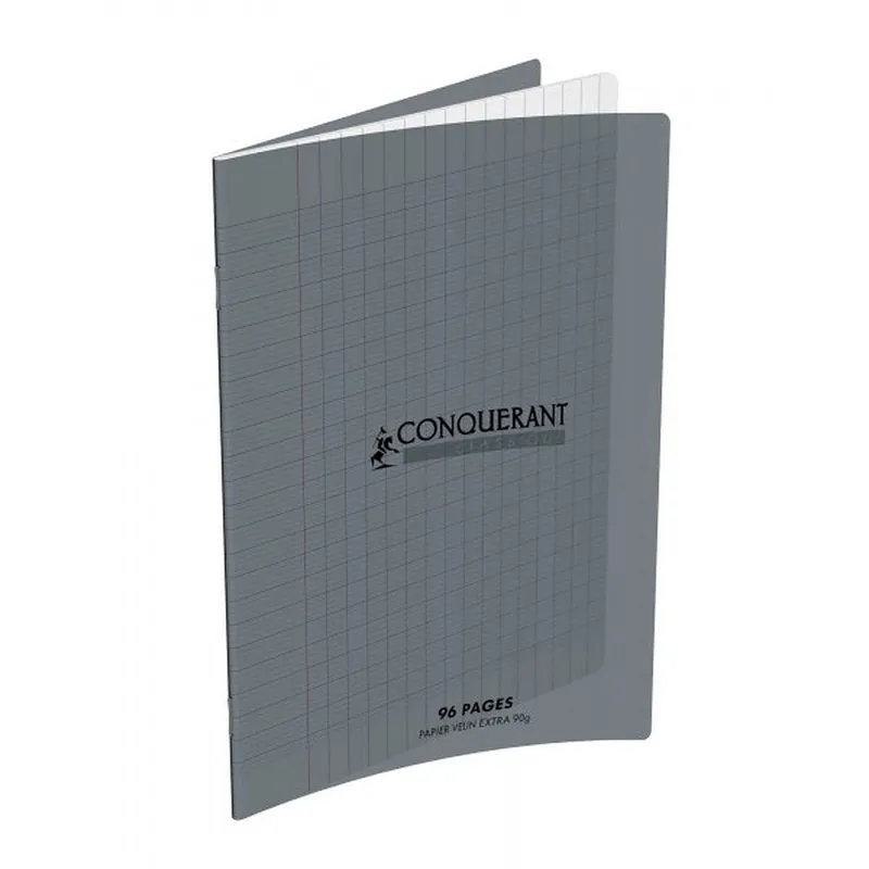 Cahier Conquérant 17×22 cm, 96 pages Seyès, couverture polypro grise