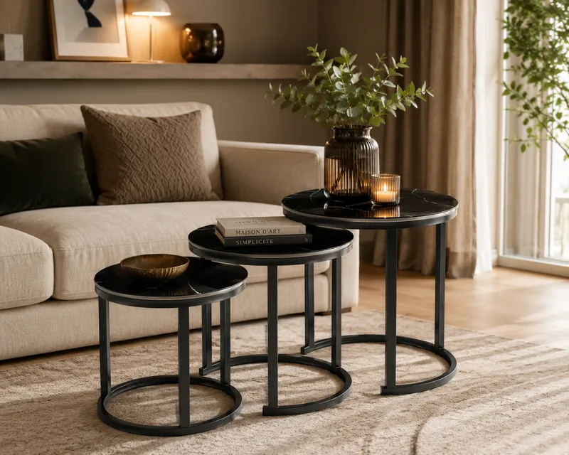 Tables basses gigognes – lot de 3 – plateaux Ø 50, 45 et 40 cm