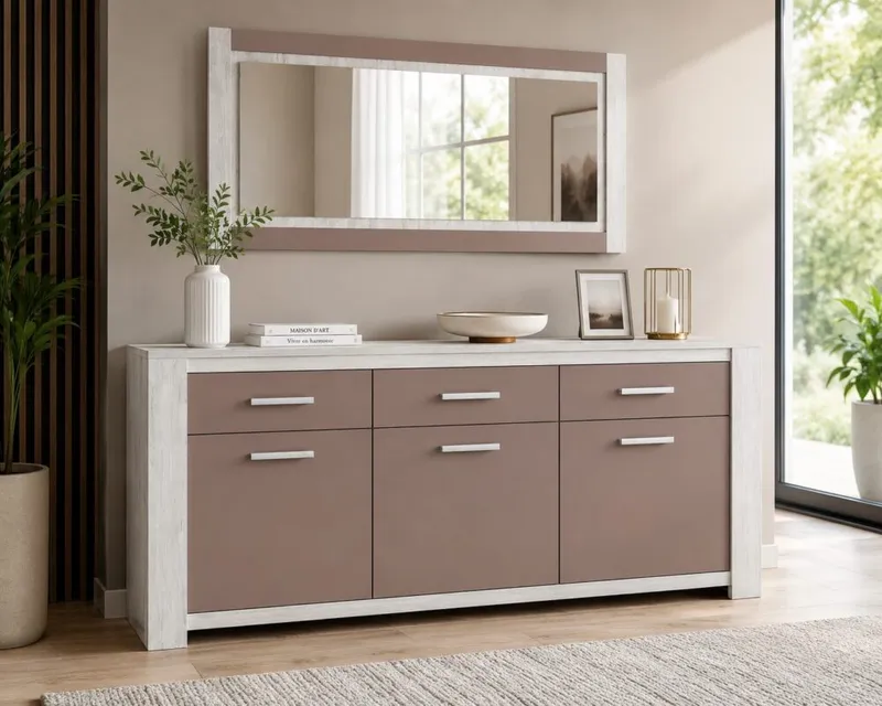 Enfilade avec miroir Laura – buffet bas laqué avec miroir mural – LAURA-ENFILADE