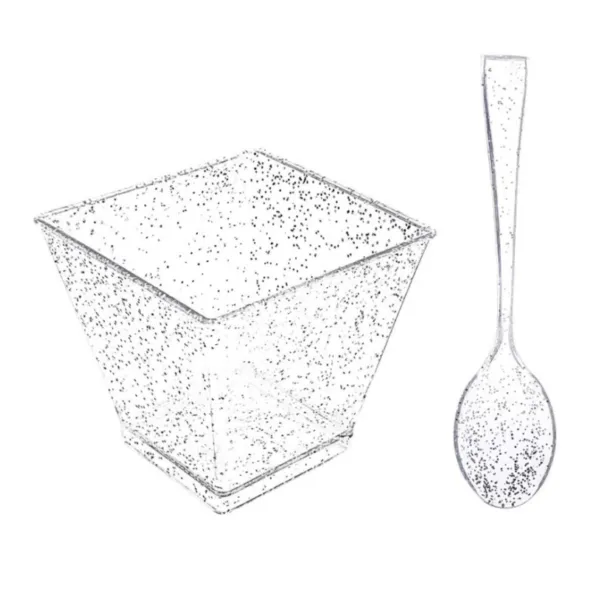 Verrines dorées/argentées 60 ml + cuillères, lot de 25