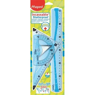 Kit géométrie 3 pièces : règle, équerre, rapporteur, coloris assortis