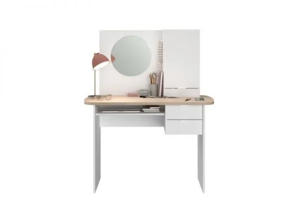 Coiffeuse blanc et chêne avec miroir 110×134×49,5 cm