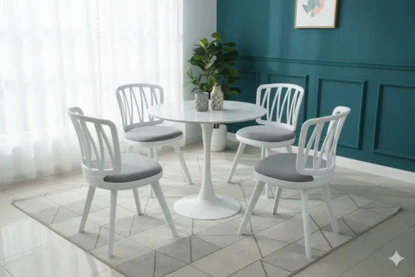 Ensemble table ronde + 4 chaises 80×80×75 cm