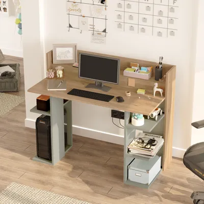 Bureau droit compact – coloris bois naturel et structure assortie – BUREAU-VR1-SY