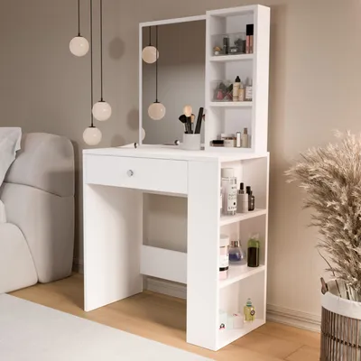 Coiffeuse blanche avec miroir – 69×40 cm, hauteur 135 cm – MO1-W-COIF