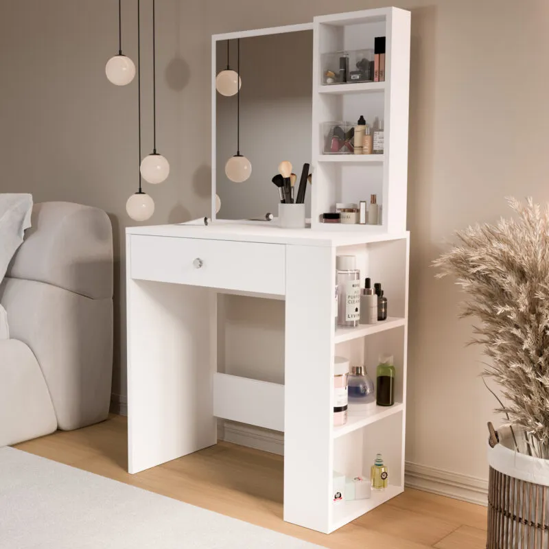 Coiffeuse blanche avec miroir – 69×40 cm, hauteur 135 cm – MO1-W-COIF
