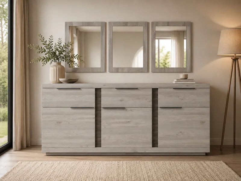 Buffet 3 portes, 3 tiroirs et 3 miroirs – Collection Lisa – LISA-BUFFET