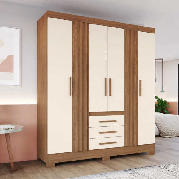 Armoire beige imitation bois 3 tiroirs 160×200×46,5 cm