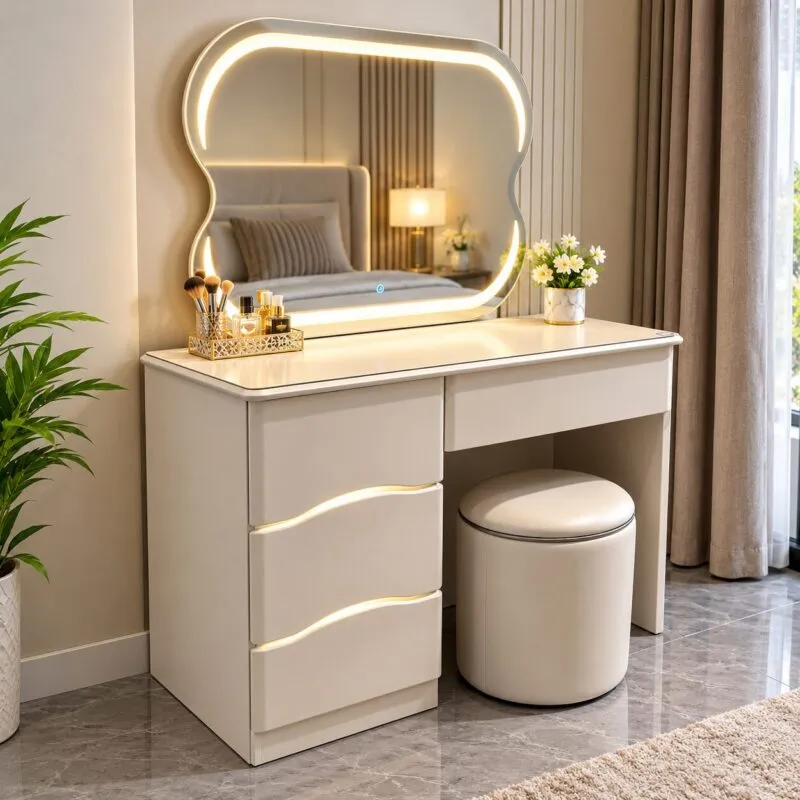 Coiffeuse 113 cm avec miroir LED et chaise incluse – 113-COIF