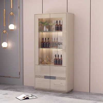 Vitrine en verre coloris beige – 90×40×190 cm – VITR-92497