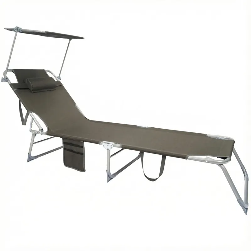 Chaise longue pliante avec pare-soleil et appuie-tête – coloris gris – 17436