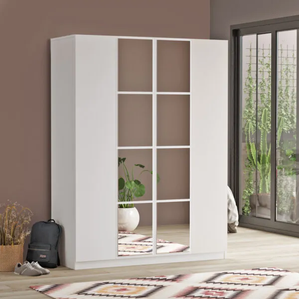 Armoire 4 portes blanche avec penderie HM2-W