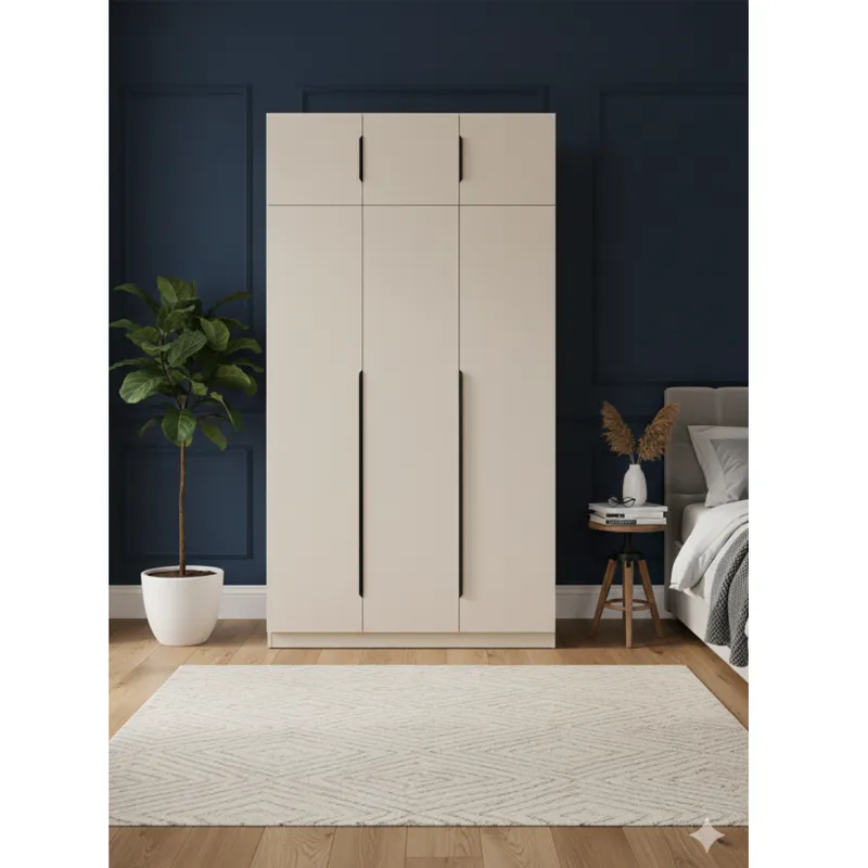 Armoire 3 portes MDF/métal beige 120×240×60 cm