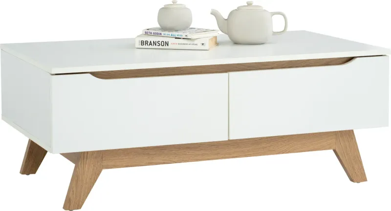 Table basse 2 tiroirs – Coloris blanc