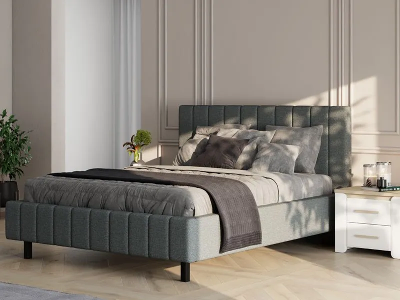 Lit JOY gris 160×200 avec sommier