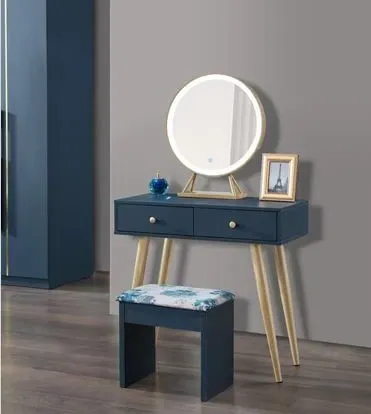 Coiffeuse contemporaine bicolore avec miroir et tabouret