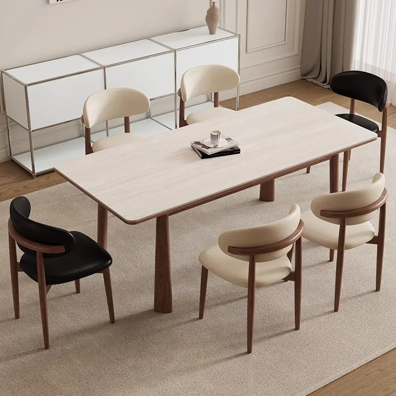 Table à manger rectangulaire bois et pierre – 160×80×75 cm, 8 places