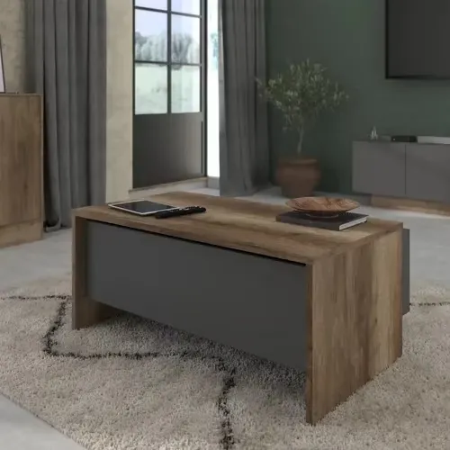 Table basse Paradoxe relevable gris et chêne 110×72 cm