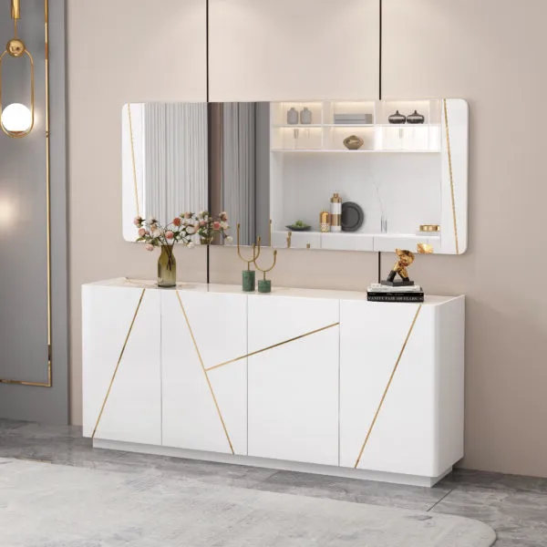 Bahut blanc et doré 180×40×70 cm